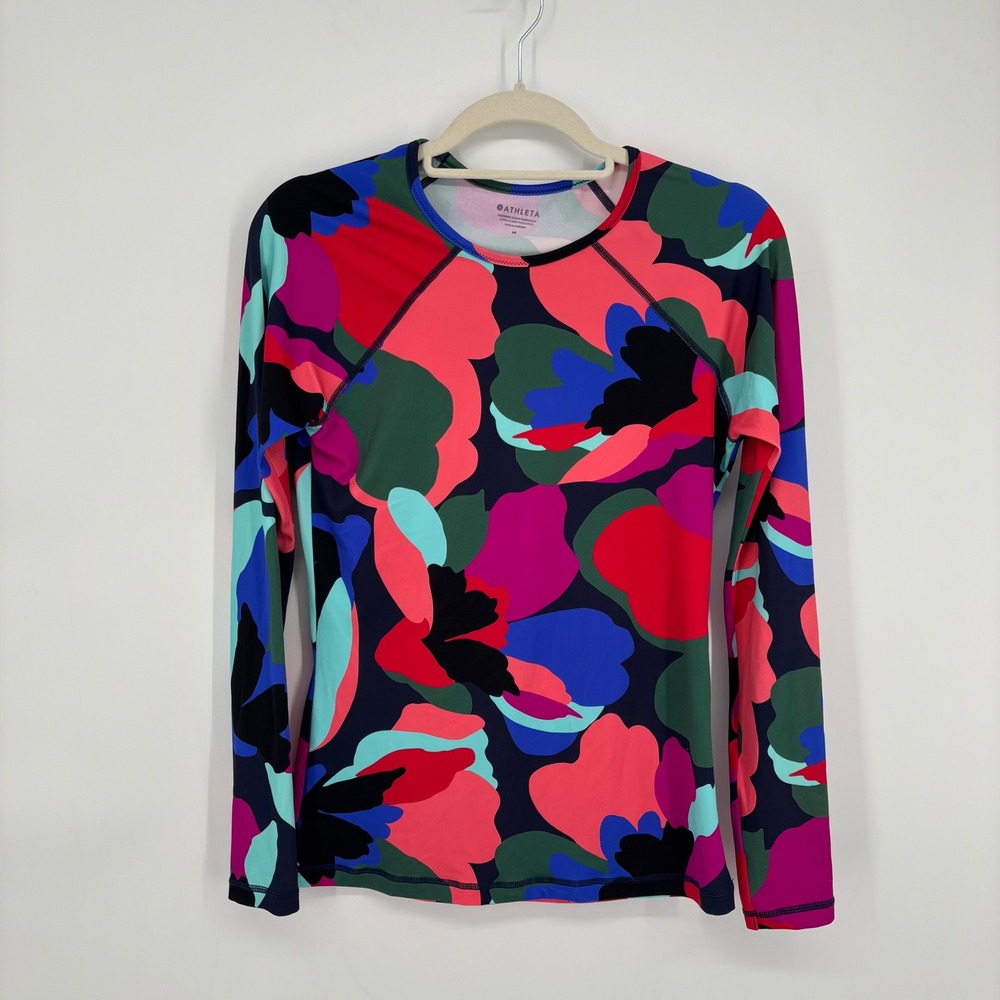 Athleta Point Break Rashguard Multicolor Abstract Floral Print Size Medium - Picture 3 of 7